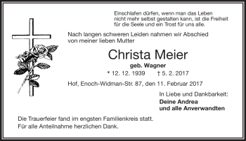 Traueranzeige von Christa Meier von Frankenpost