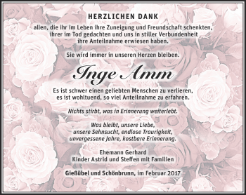 Traueranzeige von Inge Amm von Südthüringer Presse