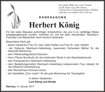 Traueranzeige von Herbert König von Südthüringer Presse