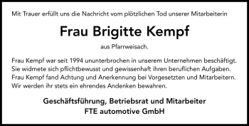 Traueranzeige von Brigitte Kempf von Neue Presse Coburg