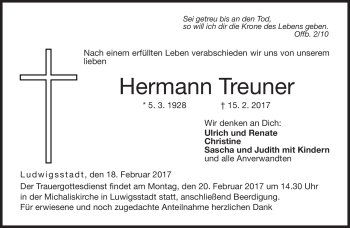 Traueranzeige von Hermann Treuner von Neue Presse Coburg