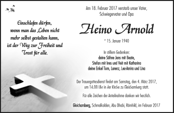 Traueranzeige von Heino Arnold von Südthüringer Presse
