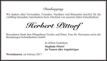 Traueranzeige von Herbert Pittorf von Südthüringer Presse