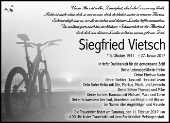 Traueranzeige von Siegfried Vietsch von Südthüringer Presse