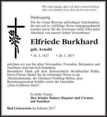 Traueranzeige von Elfriede Burkhard von Südthüringer Presse