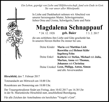 Traueranzeige von Magdalena Schnappauf von Neue Presse Coburg
