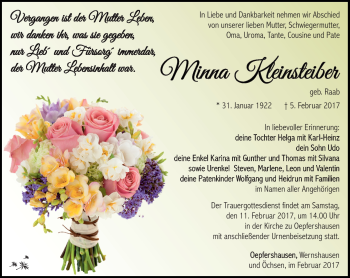 Traueranzeige von Minna Kleinsteiber von Südthüringer Presse