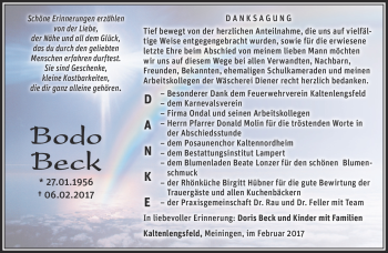 Traueranzeige von Bodo Beck von Südthüringer Presse