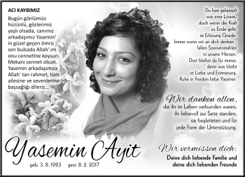 Traueranzeige von Yasim Ayit von Frankenpost