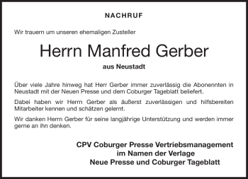 Traueranzeige von Manfred Gerber von Neue Presse Coburg