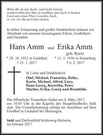 Traueranzeige von ErikaHans AmmAmm von Südthüringer Presse
