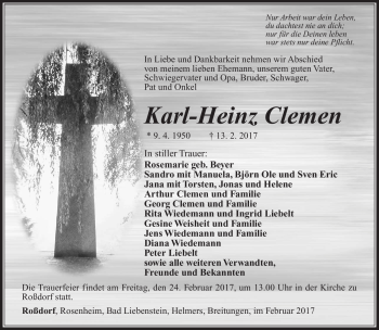 Traueranzeige von Karl-Heinz Clemen von Südthüringer Presse