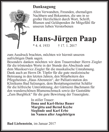 Traueranzeige von Hans-Jürgen Paap von Südthüringer Presse