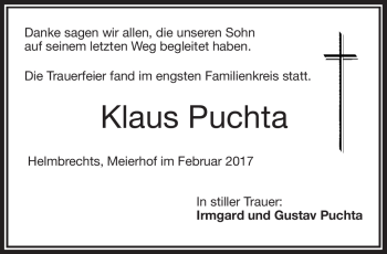 Traueranzeige von Klaus Puchta von Frankenpost