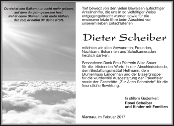 Traueranzeige von Dieter Scheiber von Südthüringer Presse