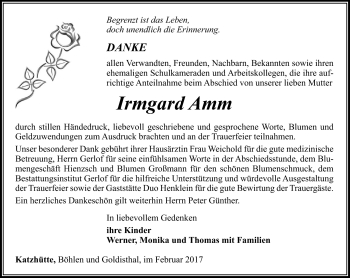 Traueranzeige von Irmgard Amm von Südthüringer Presse