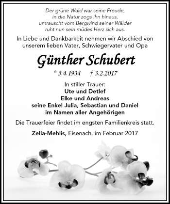 Traueranzeige von Günther Schubert von Südthüringer Presse