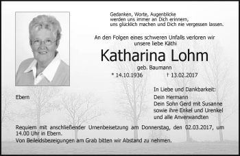 Traueranzeige von Katharina Lohm von Neue Presse Coburg