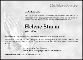 Traueranzeige von Helene Sturm von Südthüringer Presse