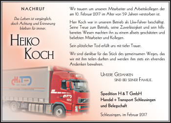 Traueranzeige von Heiko Koch von Südthüringer Presse