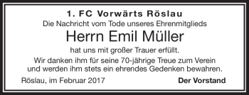Traueranzeige von Emil Müller von Frankenpost