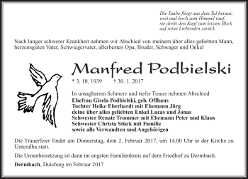 Traueranzeige von Manfred Podbielski von Südthüringer Presse