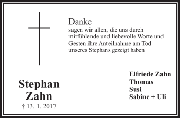 Traueranzeige von Stephan Zahn von Frankenpost