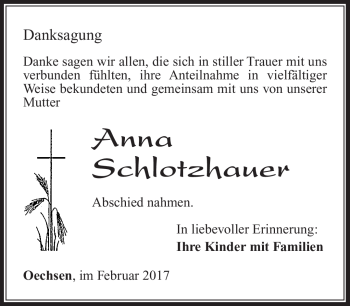 Traueranzeige von Anna Schlotzhauer von Südthüringer Presse