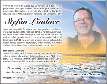 Traueranzeige von Stefan Lindner von Südthüringer Presse