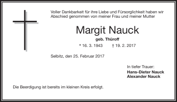 Traueranzeige von Margit Nauck von Frankenpost
