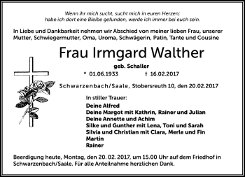 Traueranzeige von Irmgard Walther von Frankenpost