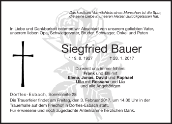 Traueranzeige von Siegfried Bauer von Neue Presse Coburg