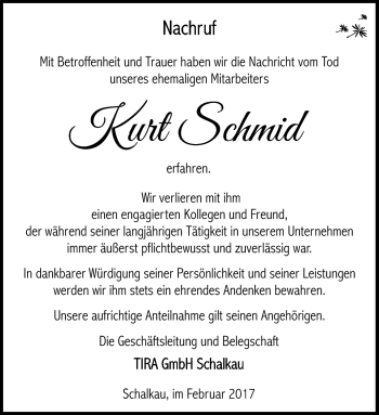 Traueranzeige von Kurt Schmid von Südthüringer Presse