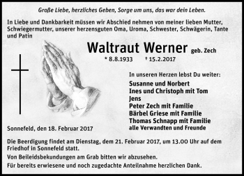 Traueranzeige von Waltraut Werner von Neue Presse Coburg
