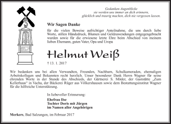 Traueranzeige von Helmut Weiß von Südthüringer Presse