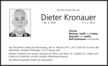 Traueranzeige von Dieter Kronauer von Neue Presse Coburg