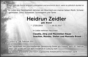 Traueranzeige von Heidrun Zeitler von Neue Presse Coburg