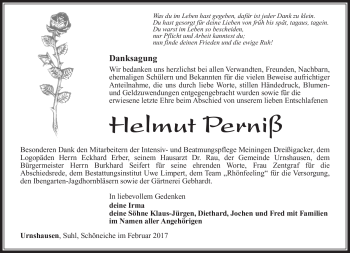 Traueranzeige von Helmut Perniß von Südthüringer Presse