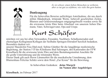 Traueranzeige von Kurt Schäfer von Südthüringer Presse