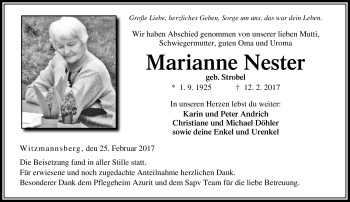 Traueranzeige von Marianne Nester von Neue Presse Coburg