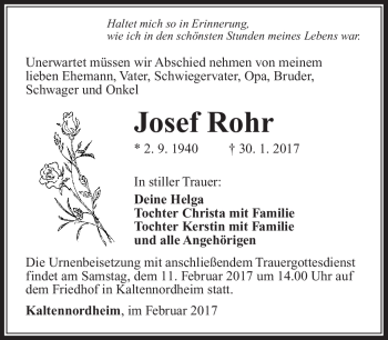 Traueranzeige von Josef Rohr von Südthüringer Presse