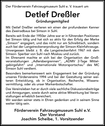 Traueranzeige von Detlef Dreßler von Südthüringer Presse