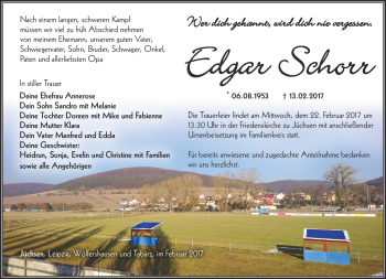 Traueranzeige von Edgar Schorr von Südthüringer Presse