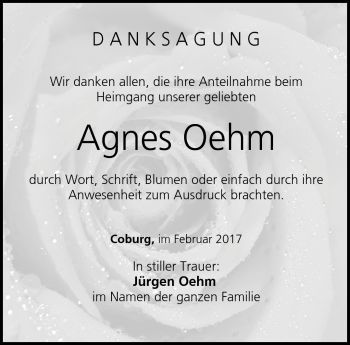 Traueranzeige von Agnes Oehm von Neue Presse Coburg