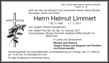 Traueranzeige von Helmut Limmert von Frankenpost