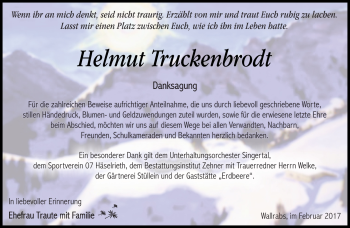 Traueranzeige von Helmut Truckenbrodt von Südthüringer Presse