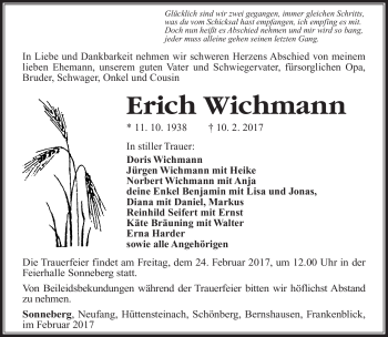 Traueranzeige von Erich Wichmann von Südthüringer Presse