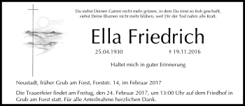Traueranzeige von Ella Friedrich von Neue Presse Coburg