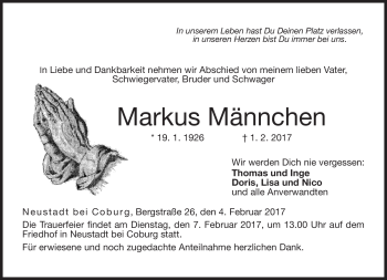 Traueranzeige von Markus Männchen von Neue Presse Coburg