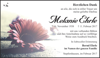 Traueranzeige von Melanie Ehlre von Südthüringer Presse